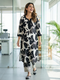 Women Black & Off White Cotton Botanical Floral Printed Kurta With Pant