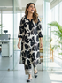 Women Black & Off White Cotton Botanical Floral Printed Kurta With Pant