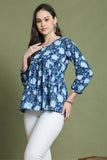 Blue Pure Cotton Jaipuri Printed Short Top
