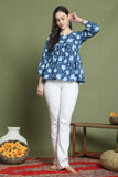 Blue Pure Cotton Jaipuri Printed Short Top