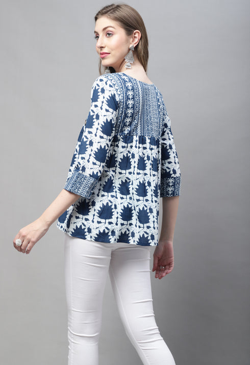 Navy Blue Pure cotton Jaipuri Printed Short Top