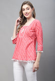 Peach Pure cotton Bandhej Print Short Top