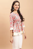 Cream Pure cotton Jaipuri Printed Short Top