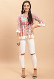 Cream Pure cotton Jaipuri Printed Short Top