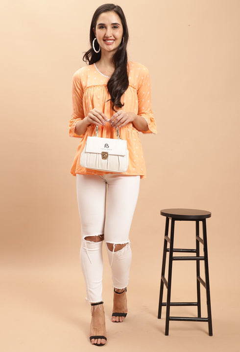 Light Orange Pure cotton Jaipuri Printed Short Top