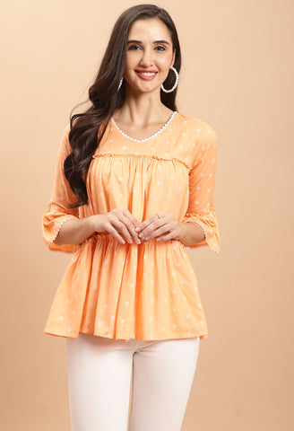 Light Orange Pure cotton Jaipuri Printed Short Top