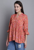 Light Orange Pure cotton Jaipuri Printed Short Top