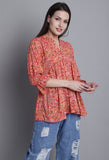 Light Orange Pure cotton Jaipuri Printed Short Top