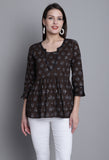 Dark Brown Pure cotton Jaipuri Printed Short Top