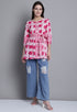 Pink & White Pure cotton Jaipuri Printed Short Top