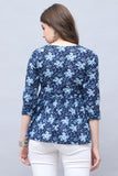 Navy Blue Pure Cotton Floral Printed Short Top