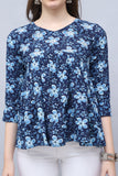 Navy Blue Pure Cotton Floral Printed Short Top