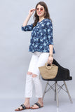 Navy Blue Pure Cotton Floral Printed Short Top