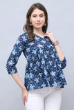 Navy Blue Pure Cotton Floral Printed Short Top