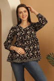 Black Pure Cotton Floral Printed Short Top