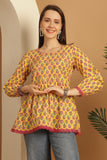 Yellow & Pink Pure Cotton Floral Printed Short Top