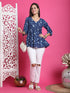 Blue Pure Cotton Floral Printed Short Top