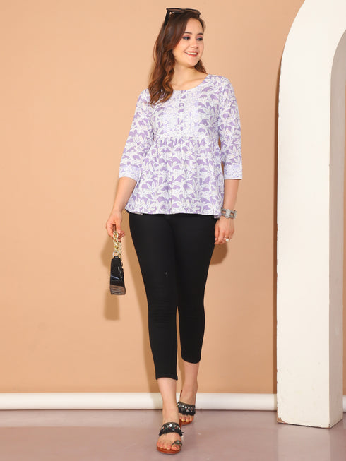 Lavender  Pure Cotton Foil Printed Short Top
