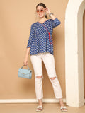 Blue Pure Cotton Floral Printed Short Top