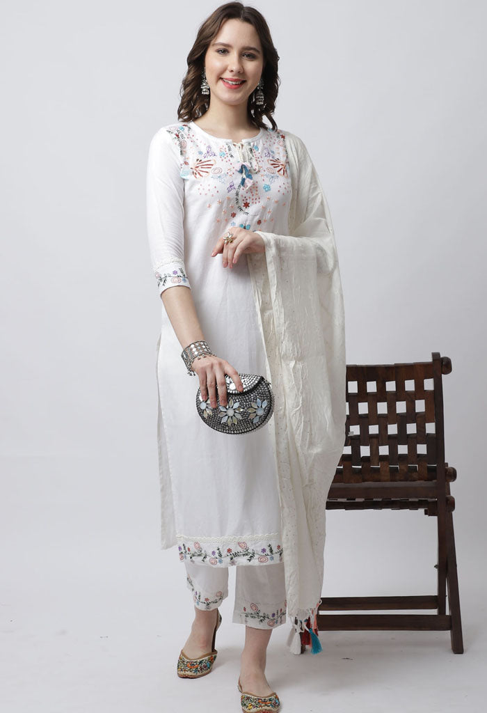 Pure Cotton Hand Work Kurta Set With Dupatta