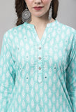 Light Green Pure Cotton Jaipuri Printed Kurta Set With Dupatta