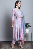 Pure Cotton Jaipuri Printed And Embroidered Kurta Set With Dupatta