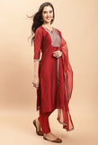 Pure Chanderi Silk With Inner  Embroidered Kurta Set With Dupatta
