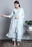 Pure Cotton Jaipuri Printed And Embroidered Kurta Set With Dupatta