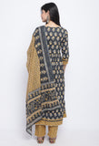 Grey & Mustard  Pure Cotton Jaipuri Printed And Embroidered Kurta Set With Dupatta