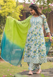 Pure Cotton Jaipuri Printed & Embroidered Kurta Set With Dupatta