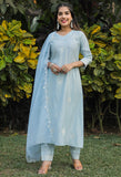 Sky Blue Poly Silk Embroidered Kurta Set With Dupatta