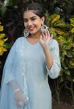 Sky Blue Poly Silk Embroidered Kurta Set With Dupatta