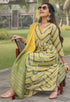 Yellow & Green Pure Cotton Jaipuri Printed And Embroidered Kurta Set With Dupatta
