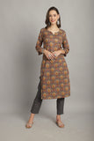 Grey & Yellow Pure Cotton Embroidered Straight Kurta & Pant With Dupatta