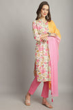 Multicolor Pure Cotton Embroidered Straight Kurta & Pant With Dupatta