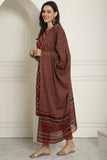 Maroon Pure Cotton Embroidered Straight Kurta & Pant With Dupatta