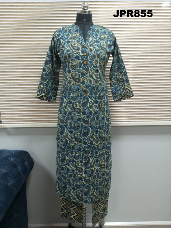 Teal Pure Cambric Cotton Embroidered Straight Kurta & Pant With Dupatta