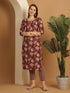 Wine & Beige Pure Cotton Embroidered Straight Kurta & Pant With Dupatta