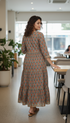 Grey And Orange Pure Cambric Cotton Jaipuri Floral Printed Kurti