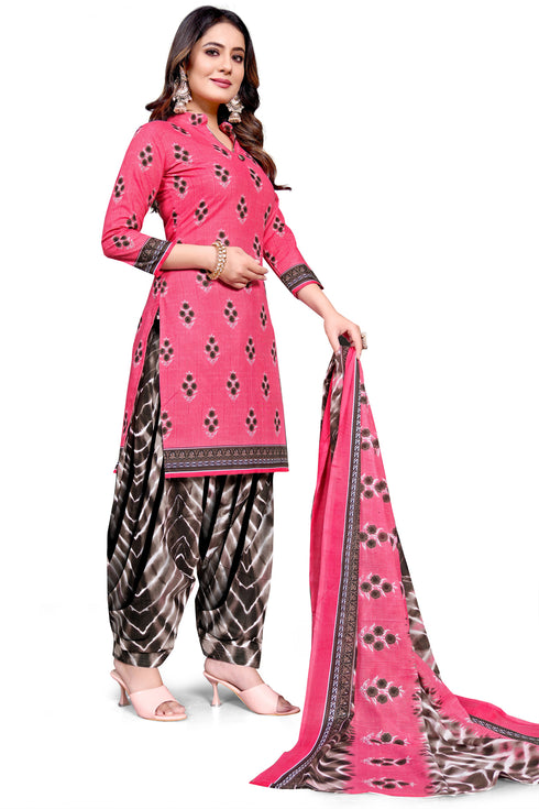 Light Pink Cotton Blend Printed Unstitched Salwar Suit Material