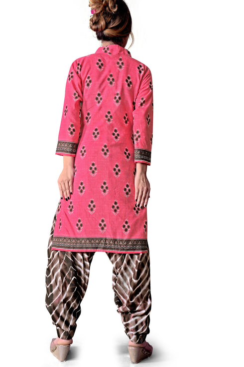Light Pink Cotton Blend Printed Unstitched Salwar Suit Material