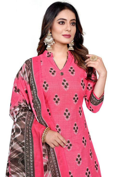 Light Pink Cotton Blend Printed Unstitched Salwar Suit Material