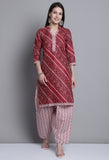 Maroon Polyester Cotton Printed Salwar Suit with Dupatta