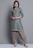 Light Green Polyester Cotton Printed Salwar Suit with Dupatta