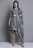 Light Green Polyester Cotton Printed Salwar Suit with Dupatta