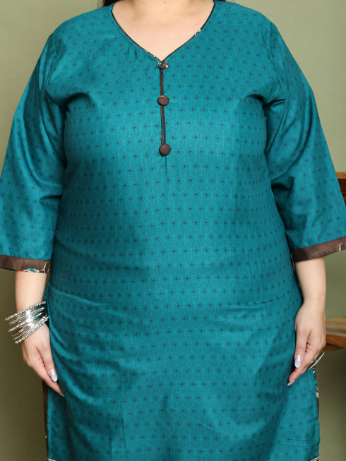Green Cotton Blend Printed Plus Size Ready to Wear Patiala Salwar Suit