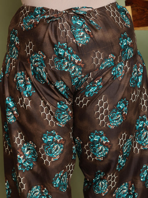 Green Cotton Blend Printed Plus Size Ready to Wear Patiala Salwar Suit