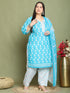 Teal Cotton Blend Printed Plus Size Ready to Wear Patiala Salwar Suit