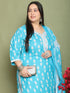 Teal Cotton Blend Printed Plus Size Ready to Wear Patiala Salwar Suit