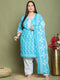Teal Cotton Blend Printed Plus Size Ready to Wear Patiala Salwar Suit